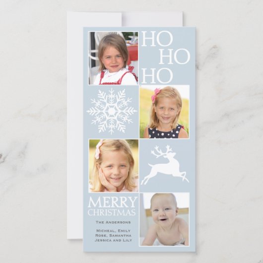 4枚の写真スノーフレーク・トナカイ・クリスマス シーズンカード (正面)