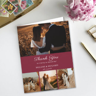 4枚の写真バラピンクロマンチックな花サンキューカード 招待状