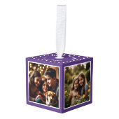 4枚の写真パーソナライズされたクリスマス記念紫 キューブオーナメント (正面アングル)