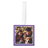 4枚の写真パーソナライズされたクリスマス記念紫 キューブオーナメント (正面)