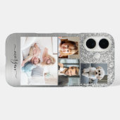 4枚の写真フェイク、つや消しシルバーメタル、グリッター、名前 Case-Mate iPhoneケース (裏面 (横))