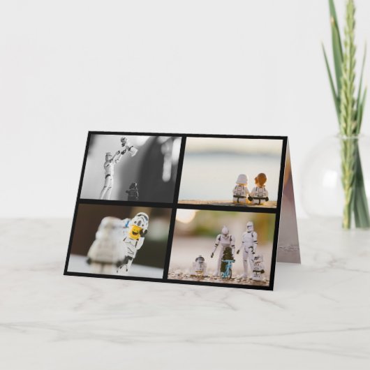 4枚の写真ブラック縁どク・クリスマスファミリー シーズンカード (正面)