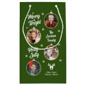 4枚の写真ホワイトクリスマスオーナメント緑 スモールペーパーバッグ (裏面)