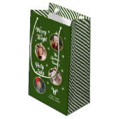 4枚の写真ホワイトクリスマスオーナメント緑 スモールペーパーバッグ (裏面アングル)