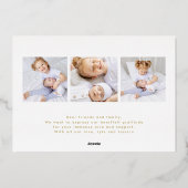 4枚の写真ミニマル金ゴールドベビーの発表 箔招待状 (裏面)