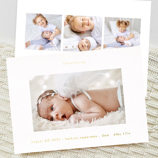 4枚の写真ミニマル金ゴールドベビーの発表 箔招待状