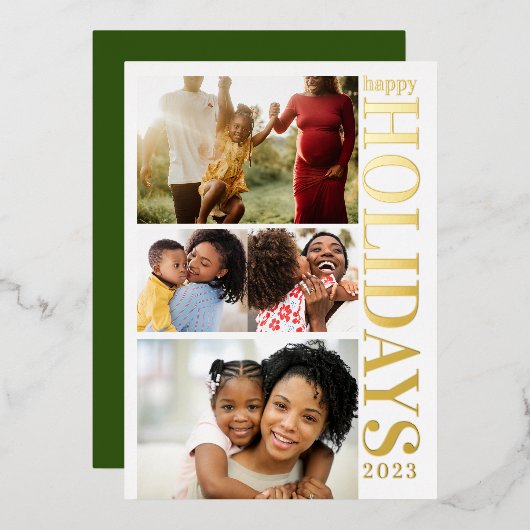 4枚の写真メリークリスマスファミリーフォイルホリデーカード 箔シーズンカード (正面/裏面)