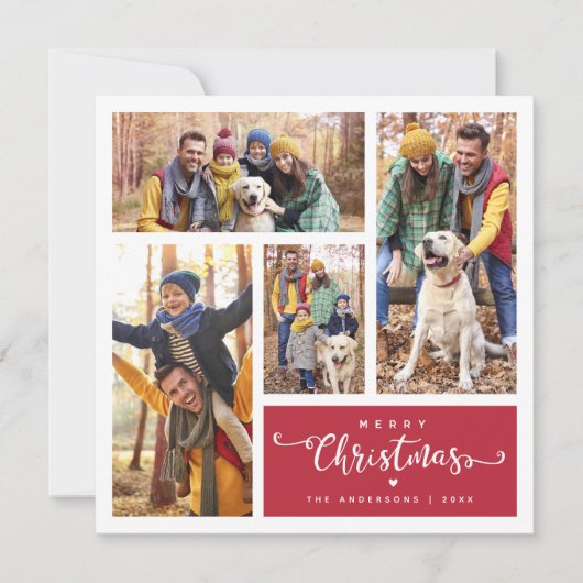 4枚の写真モダンコラージュのメリークリスマス シーズンカード (正面)