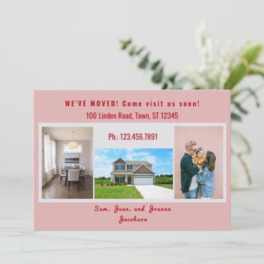 4枚の写真モダン引っ越しましたの移動のお知らせ 案内状 (スタンド正面)