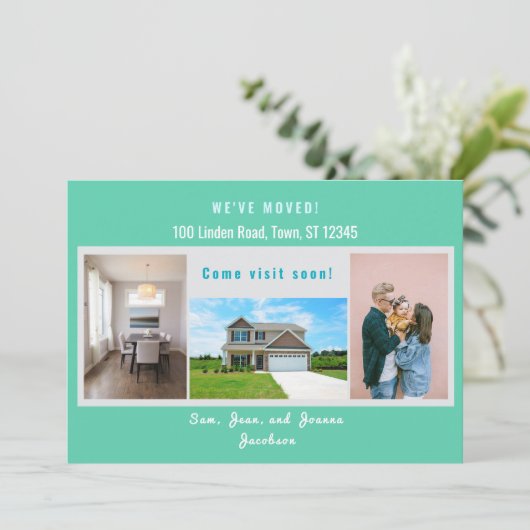 4枚の写真モダン引っ越しましたの移動のお知らせ 案内状 (スタンド正面)