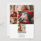 4枚の写真入りチェック柄のファーストクリスマス シーズンカード (正面)