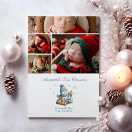 4枚の写真初めてのクリスマスの誕生発表 シーズンカード