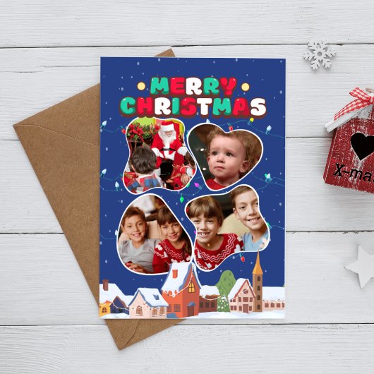 4枚の写真抽象芸術枠コラージュのクリスマスポストカード シーズンカード