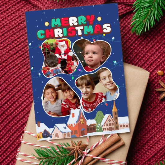 4枚の写真抽象芸術枠コラージュのクリスマスポストカード シーズンカード