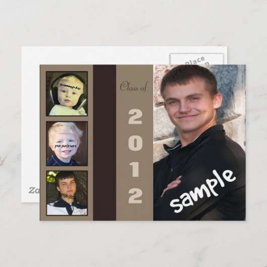 4枚の写真男性卒業発表はがき 案内ポストカード (正面/裏面)