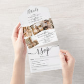 4枚の写真白黒モダンスクリプ結婚ト オールインワン招待状 (貼ってはがせる)