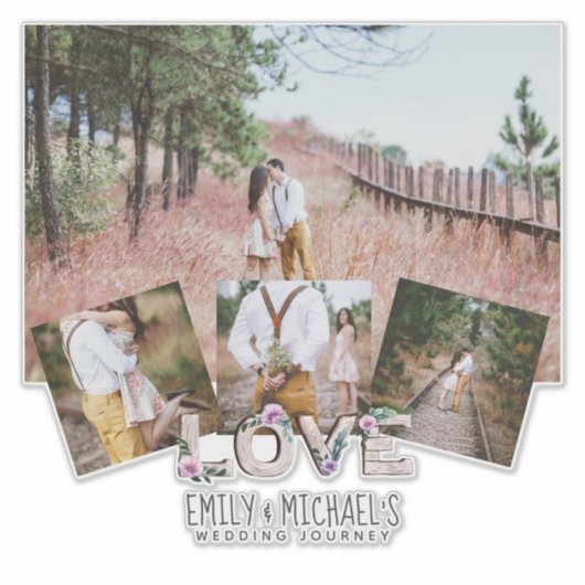 4枚の写真素朴を追加結婚する シール (正面)