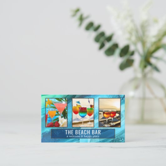 4枚の写真芸術的ターコイズビーチバー 名刺 (スタンド正面)