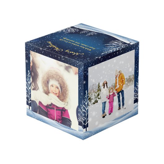 4枚の写真雪のシーンブルーナイトスカイメリークリスマス フォトキューブ (裏面アングル)