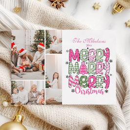 4枚の写真 ピンク グリーン メリークリスマス ホリデー シーズンカード