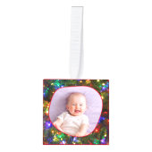 4枚の写真 ファミリー ネーム ぼかし クリスマス ライト キューブオーナメント (正面)