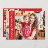 4枚の写真 メリークリスマス 赤い家族 シーズンカード (正面/裏面)