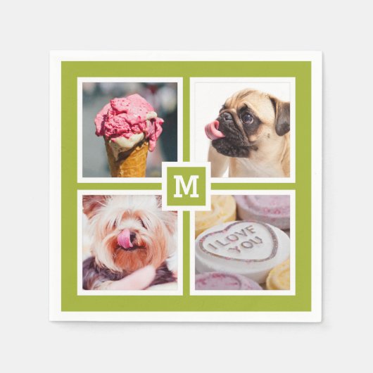 4枚の写真&モノグラム紙ナプキン スタンダードカクテルナプキン (正面)