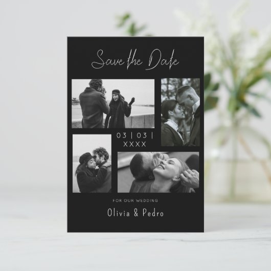 4枚の写真 現代のコラージュ ウェディング セーブザデート (スタンド正面)