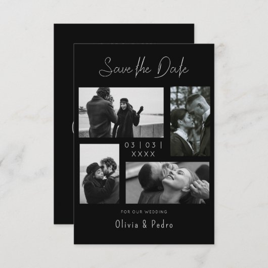 4枚の写真 現代のコラージュ ウェディング セーブザデート (正面/裏面)