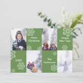 4枚の写真 緑の背景 - クリスマスカード 招待状 (スタンド正面)