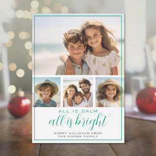 4枚の写真 - 静かな明るさ - ティールクリスマス シーズンカード