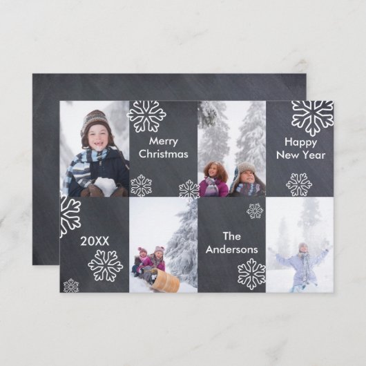 4枚の写真 黒板背景 - 3x5クリスマスカード 招待状 (正面/裏面)