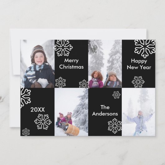 4枚の写真 黒背景 雪 - クリスマスカード 招待状 (正面)