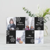 4枚の写真 黒背景 雪 - クリスマスカード 招待状 (スタンド正面)