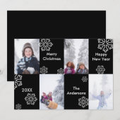 4枚の写真 黒背景 雪 - クリスマスカード 招待状 (正面/裏面)