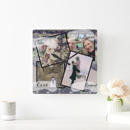 4枚の写真HoneyMoon Steampunk スクエア壁時計 (ホーム)