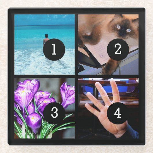 4枚の画像で簡単に自分の写真をコラージュ ガラスコースター (正面)