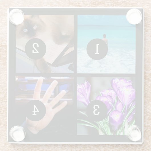 4枚の画像で簡単に自分の写真をコラージュ ガラスコースター (裏面)