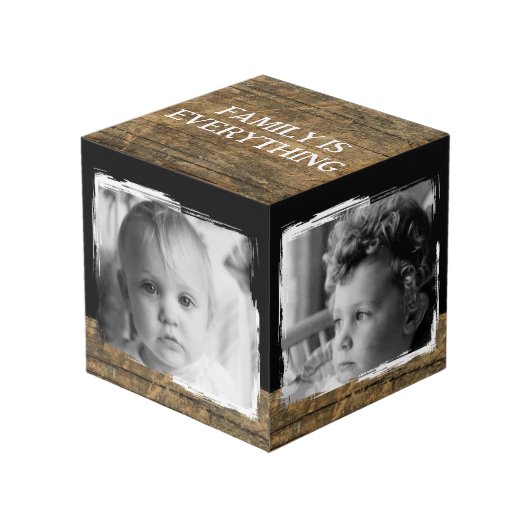 4枚の画像を追加する素朴な茶色の黒い写真 フォトキューブ (正面アングル)