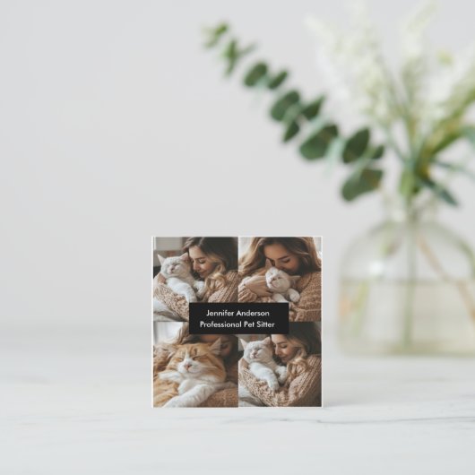 4枚カスタムの写真が入ったペットシッターの名刺 スクエア名刺 (スタンド正面)