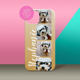 4枚グラデーション写真手書きフォント--金ゴールドを編集できる iPhone 15 MINIケース