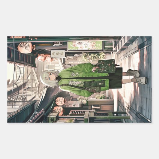 【4枚セット】Green JK シール|寿司娘 GenerativeAI 長方形シール (正面)