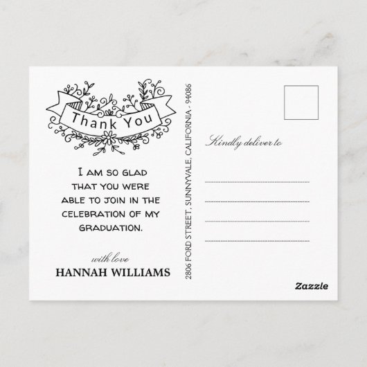 4枚パーソナライズされたのフォトコラージュの卒業ありがとう ポストカード (裏面)