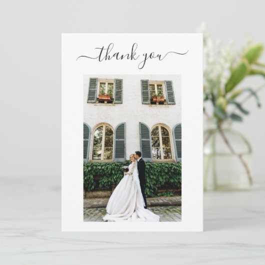 4枚パーソナライズされたの写真結婚がスクリプトカードに感謝 招待状 (スタンド正面)