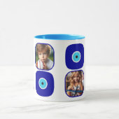 4枚パーソナライズされたの写真、青い邪悪な目のアミュレット マグカップ (中央)