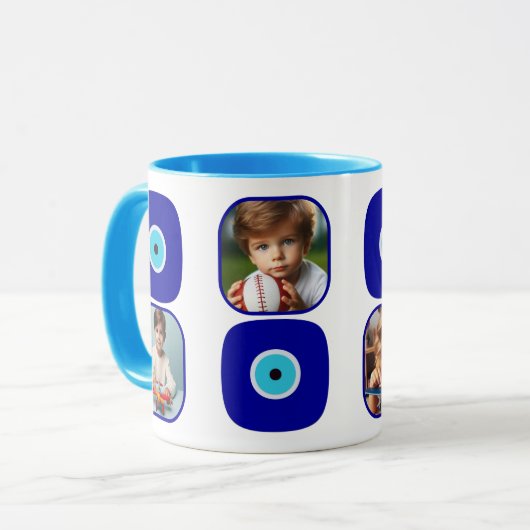 4枚パーソナライズされたの写真、青い邪悪な目のアミュレット マグカップ (正面左)