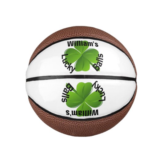 4枚パーソナライズされたの葉のクローバーラッキー ミニバスケットボール (正面)