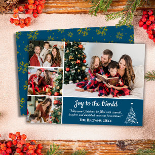 4枚フォトコラージュ モダン かわいい 青い Joy to the world シーズンカード