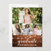 4枚モダンのフォトウッド・ライトの卒業発表 インビテーションポストカード (正面/裏面)