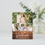 4枚モダンのフォトウッド・ライトの卒業発表 インビテーションポストカード (スタンド正面)